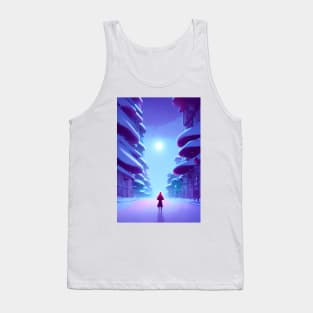 Anime Girl Moon Snowy Empty Street Christmas Landscape Tank Top